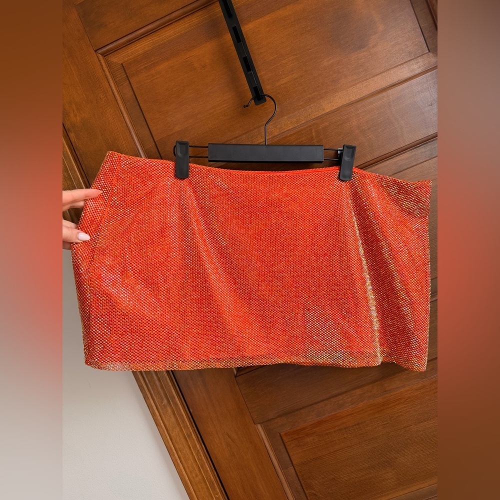 Finesse Alyah Orange Rhinestone Micro Mini Skirt - Picture 3 of 9